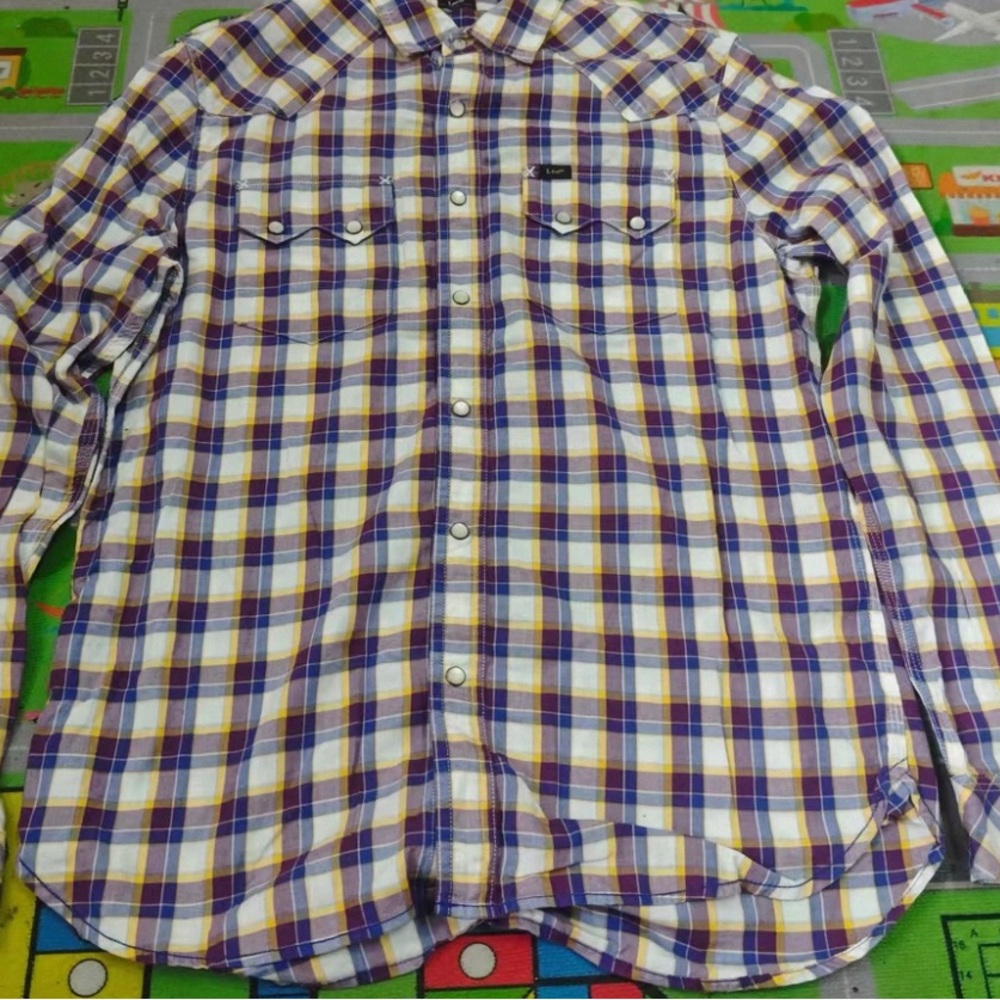 Casual Plaid Button-Down Shirt in Purple and White